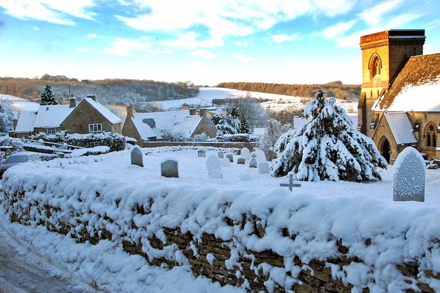 Snowshill Village Winter Landscape Cotswolds Photograph Print