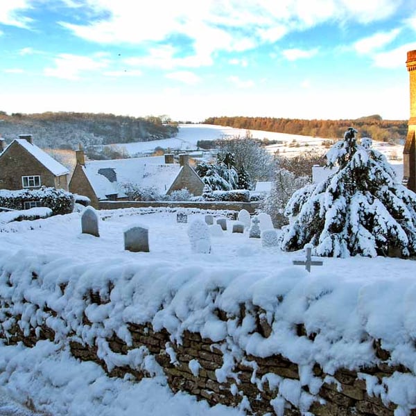 Snowshill Village Winter Landscape Cotswolds Photograph Print