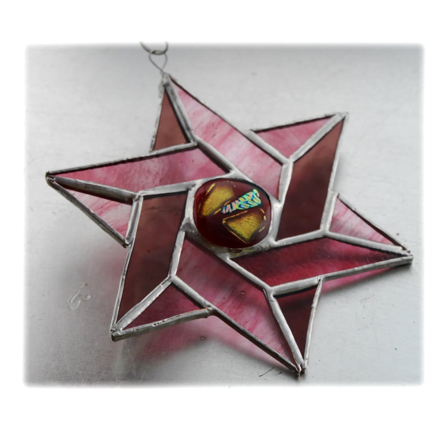 Star of David (Magen David) Suncatcher Stained Glass Pinks 019 