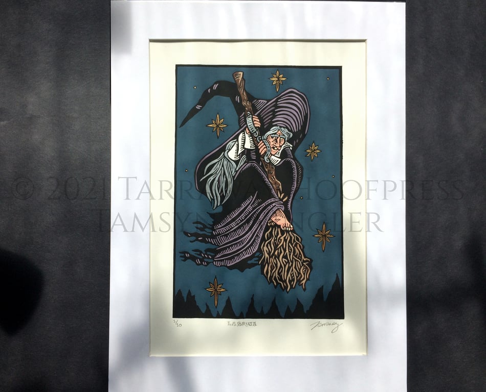 La Bruja - Full Colour - Limited Edition Witch Linoprint