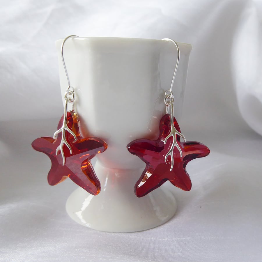 Sterling Silver and Swarovski Crystal Starfish Earrings