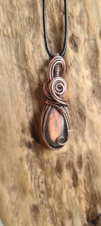 Natural Golden Labradorite & Copper Pendant Necklace Gift Crystal Jewellery