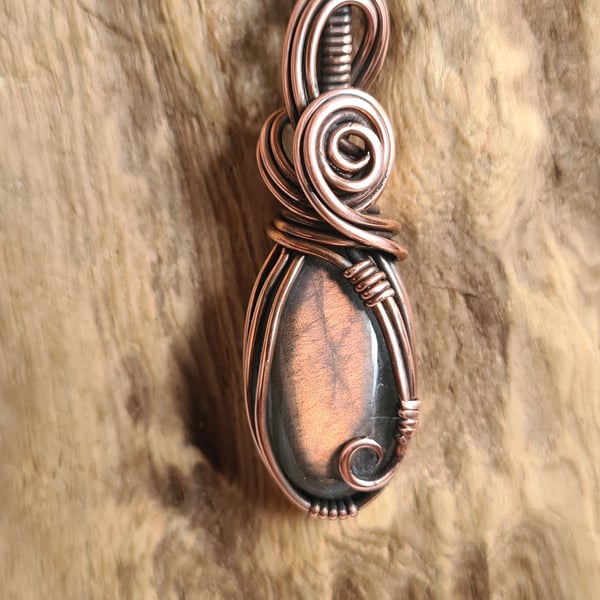 Natural Golden Labradorite & Copper Pendant Necklace Gift Crystal Jewellery
