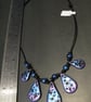 Metallic Blue & Purple 5-Teardrop Statement Necklace on Adjustable Leather Cord - Image 5