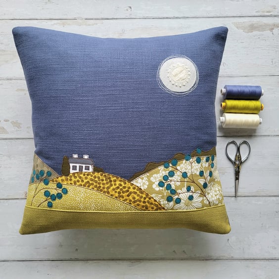 Little Cottage Cushion with Freemotion Sewn Applique