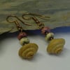 Howlite & Hand Carved Wood Tribal  Earings