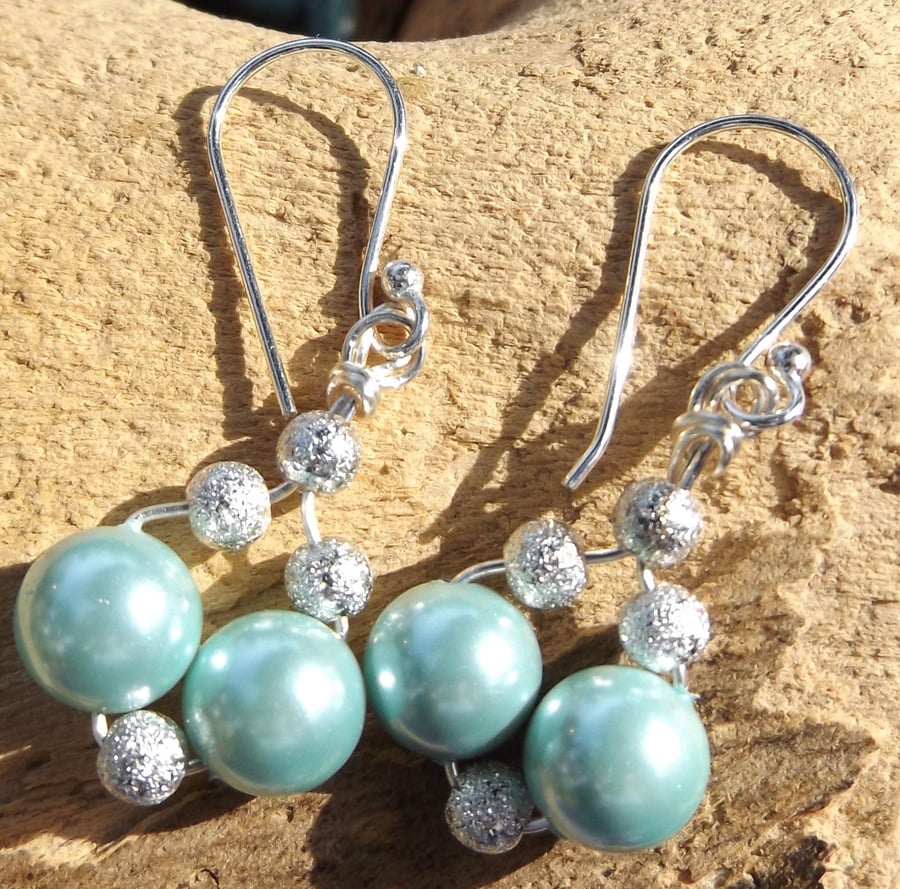 Mint green shell pearl earrings 