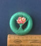 Vintage Style Dorset Button Posy Brooch, Jade Green with Tropical Flowers - Image 2