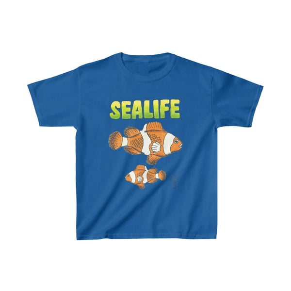 Sea Life 'Finding Nemo' Clown Fish Kids Heavy Cotton Tee Hand Drawn Design by Bi