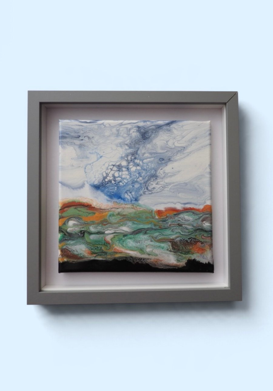 Windy Hexham hills , acrylic fluid art painting 