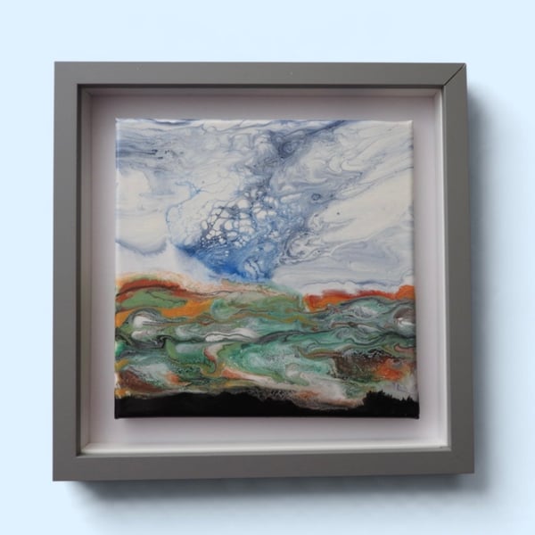 Windy Hexham hills , acrylic fluid art painting 