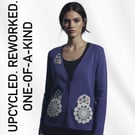 Purple Cardigan with Crochet Doilies & Embroidered Flowers – Size XL