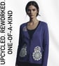 Purple Cardigan with Crochet Doilies & Embroidered Flowers – Size XL