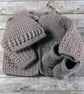 Beige Baby Cardigan, Hat, and Booties, Neutral Shade 