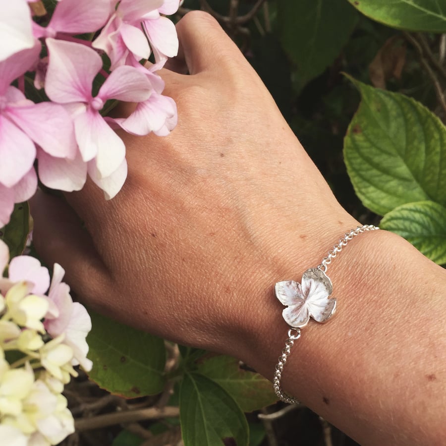 Sterling silver hydrangea bracelet - sterling silver flower bracelet