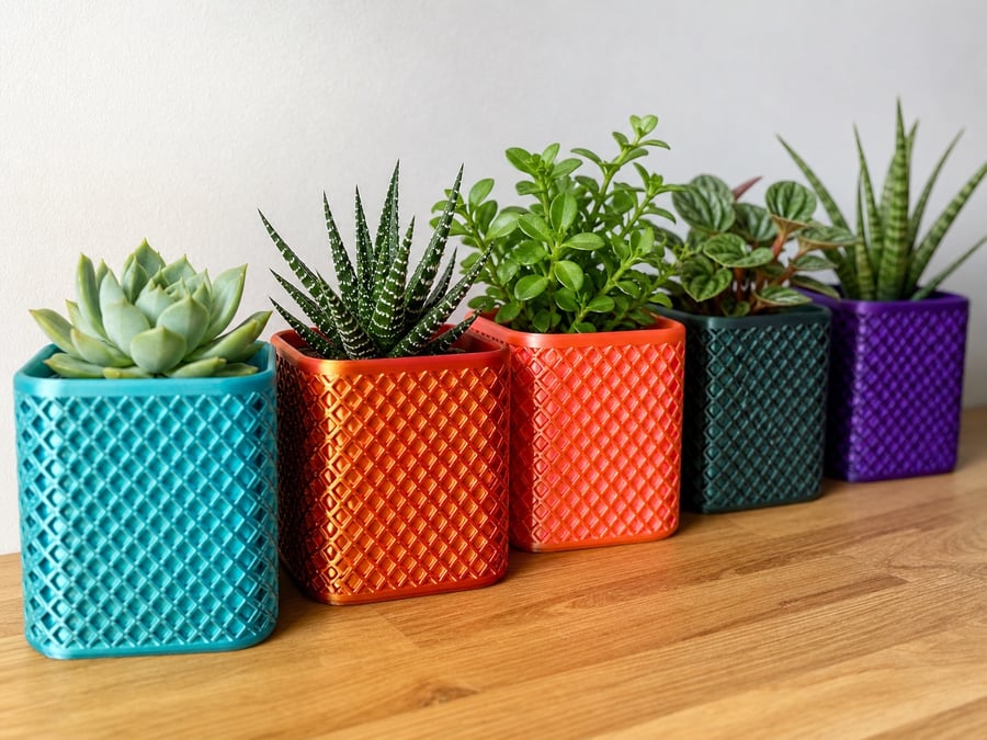 Modern Geometric Planter, 3D Printed Plant Pot with Drainage Stand