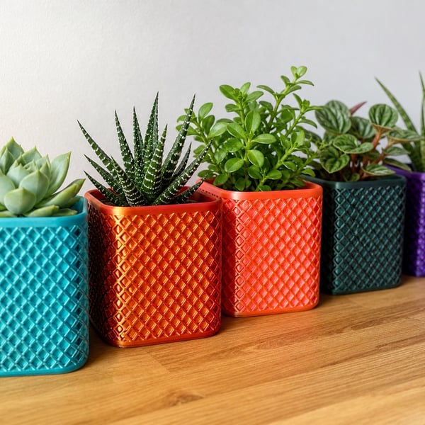 Modern Geometric Planter, 3D Printed Plant Pot with Drainage Stand