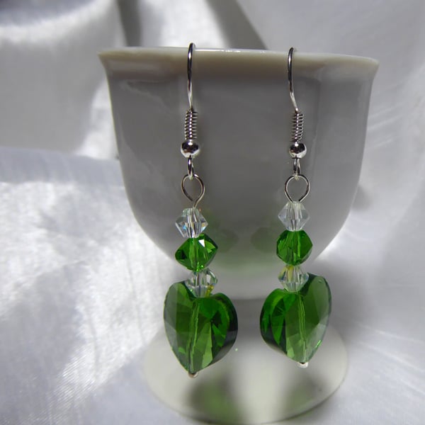  Crystal Glass Heart Earrings Green