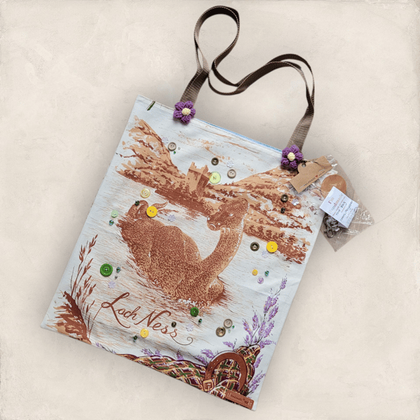  Loch Ness Scottish Tea Towel Tote Bag 