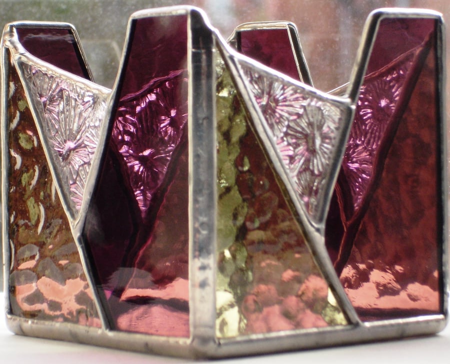 STAINED GLASS TEA LIGHT CANDLE HOLDER