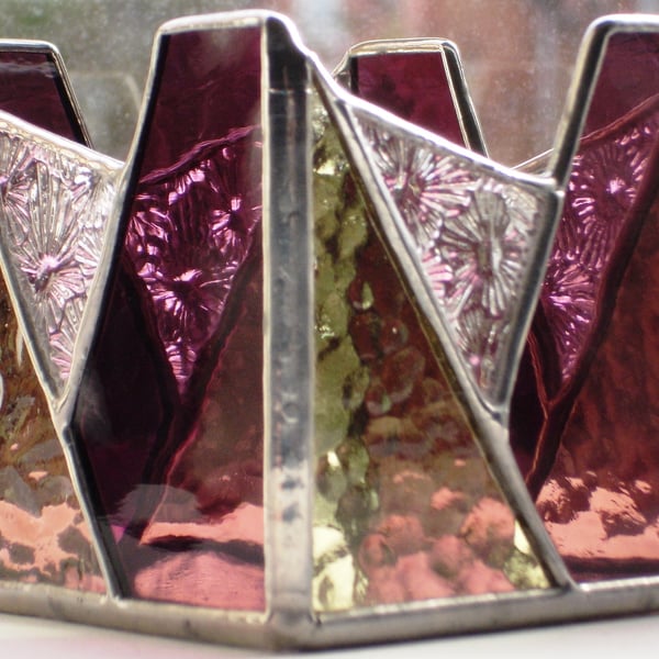 STAINED GLASS TEA LIGHT CANDLE HOLDER