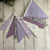 Handmade Fabric Bunting 10 Flags in Lavender & White Floral and Patterned Design