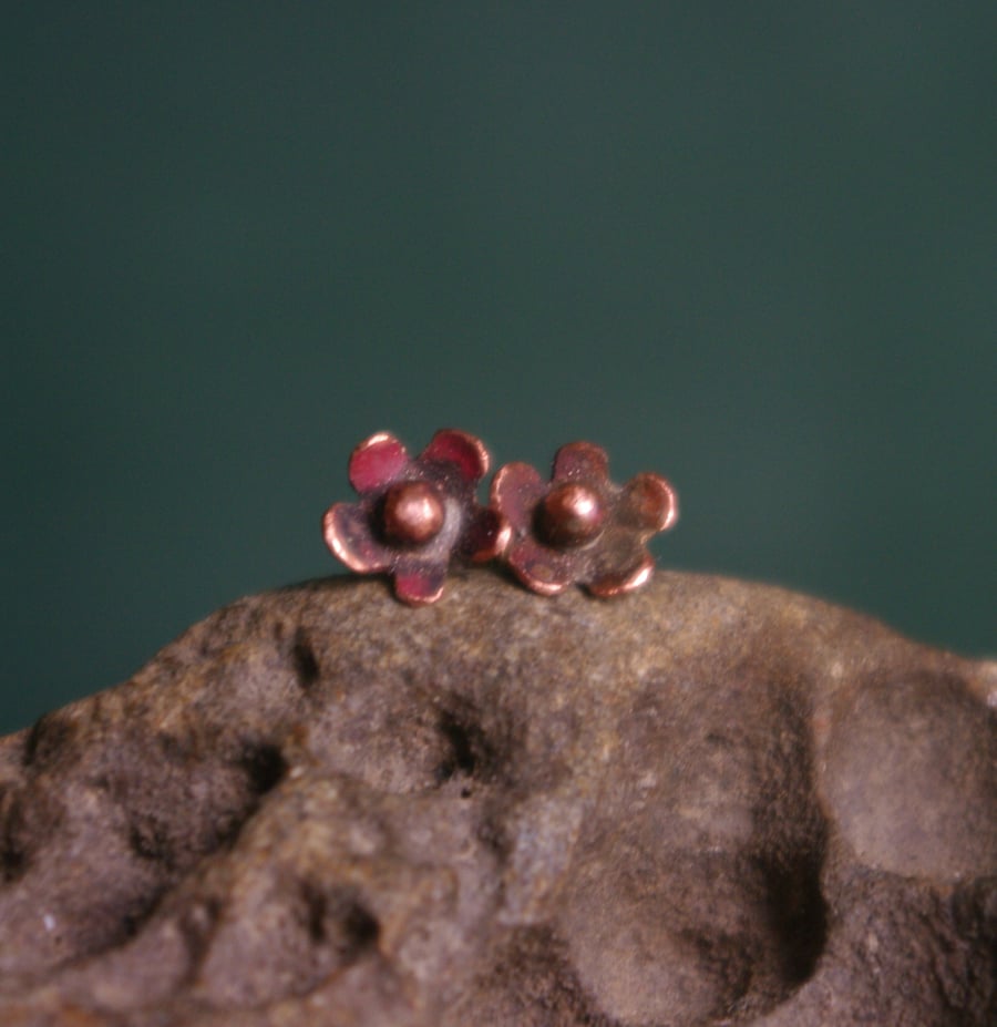 Copper Flower Stud Earrings