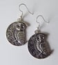 Moon and Owl Earrings with Silver Plated Ear Wires