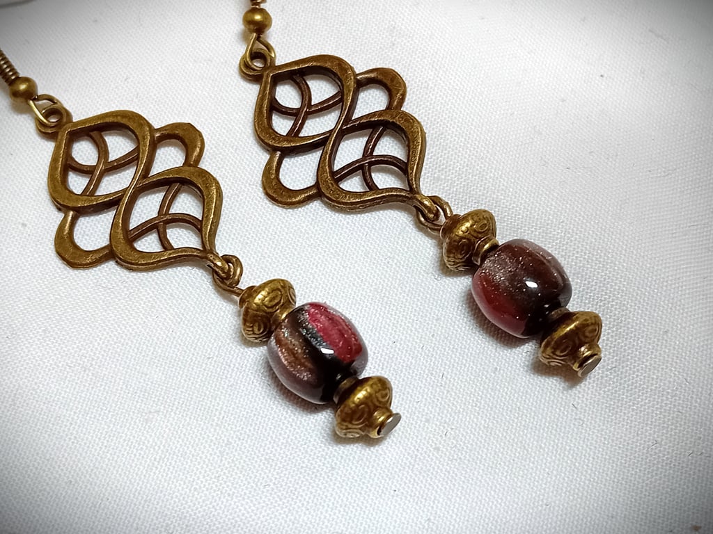 Brown Star Dust Glass Bead Earrings