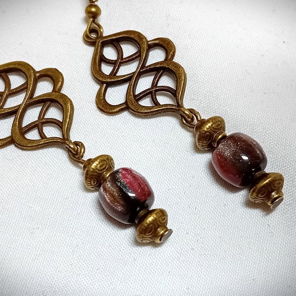 Brown Star Dust Glass Bead Earrings