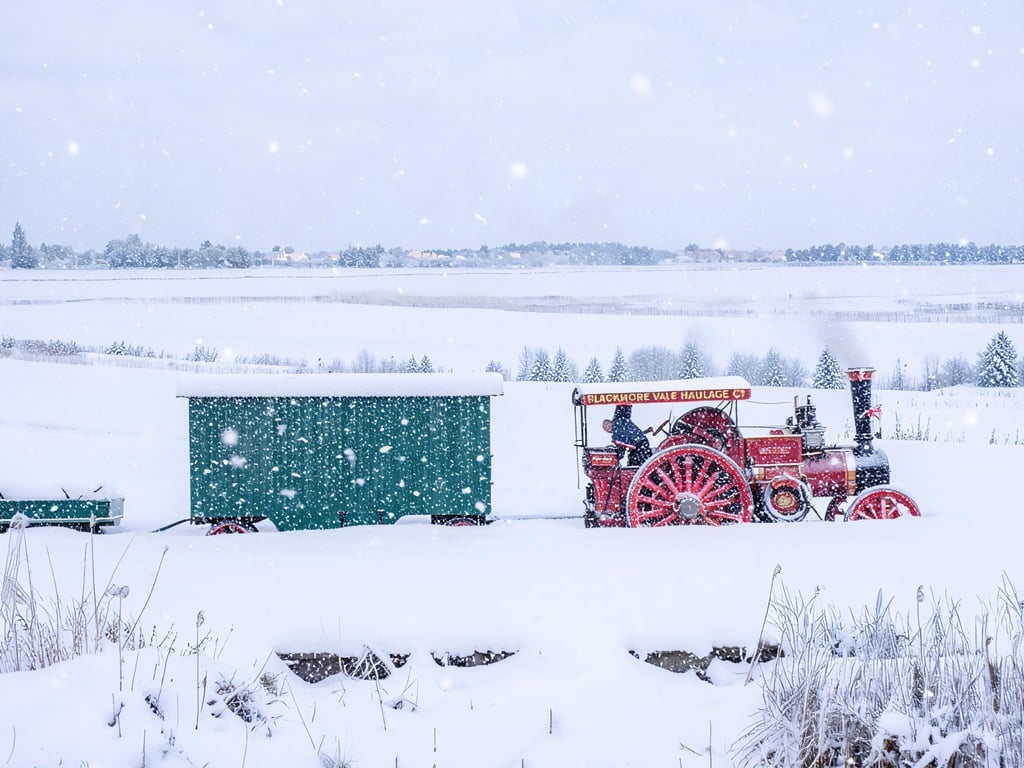 Traction Engine In The Snow Norfolk Christmas Greeting Card A5