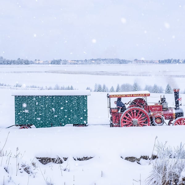 Traction Engine In The Snow Norfolk Christmas Greeting Card A5