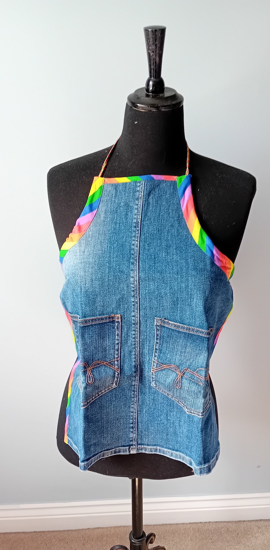 Children's Denim Apron - Rainbow Trim