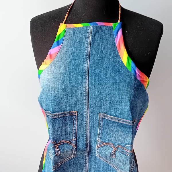 Children's Denim Apron - Rainbow Trim