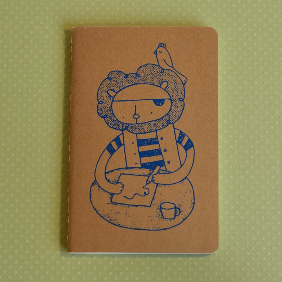 Pirate Lion - Screenprinted Notebook Journal - Plain Pages