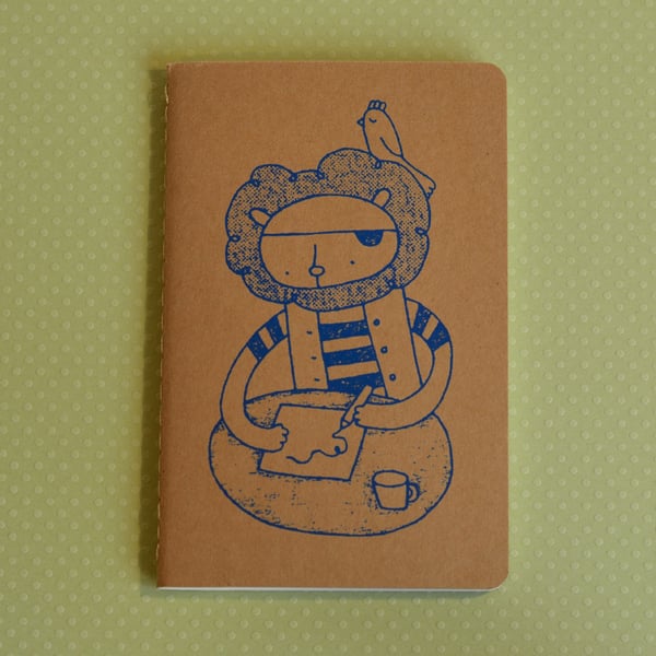 Pirate Lion - Screenprinted Notebook Journal - Plain Pages