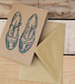 Brogues shoes greeting card , Linoprinted, recycled card. - Image 1
