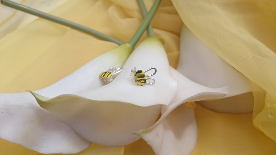 Bee sterling silver and enamelled earrings