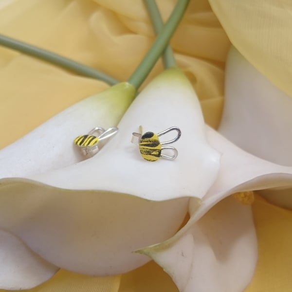 Bee sterling silver and enamelled earrings