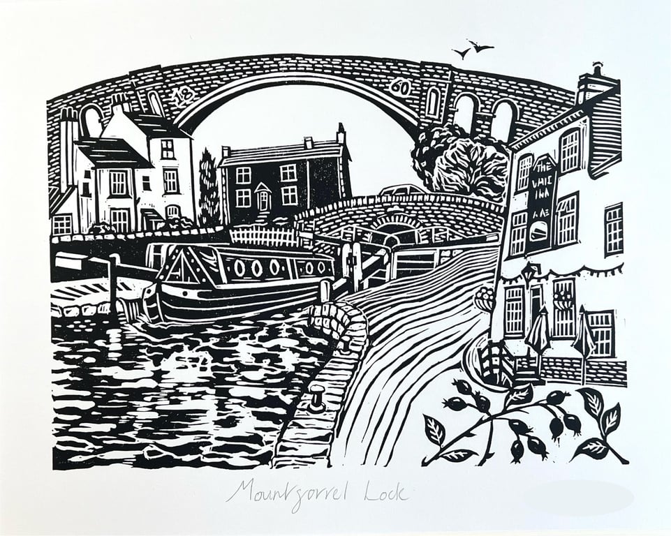 Mountsorrel Lock Lino print Black and White