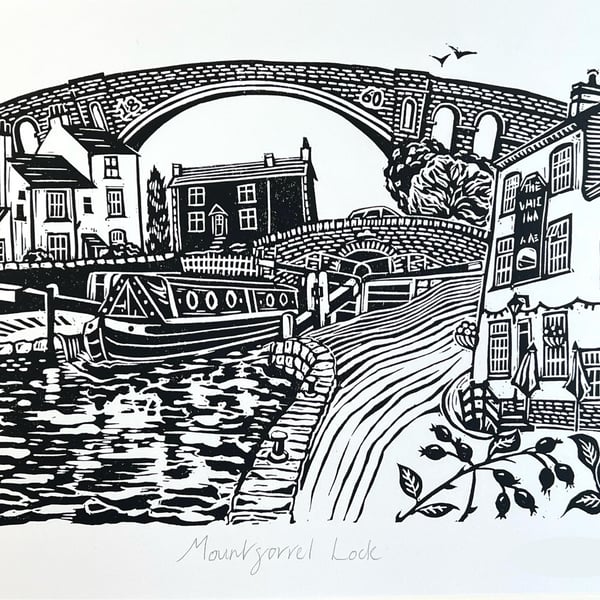 Mountsorrel Lock Lino print Black and White