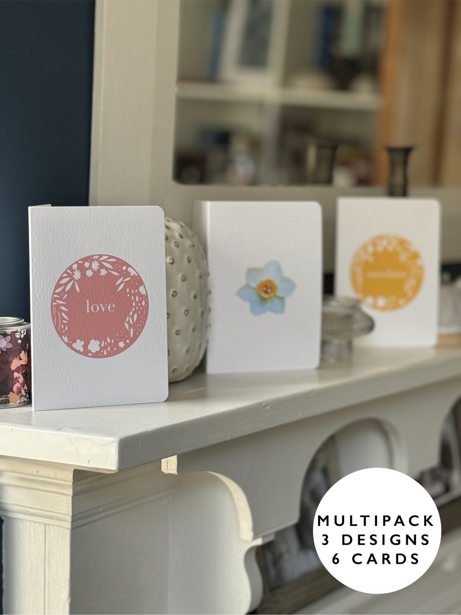 Cards Wedding Birthday card friend pink yellow cards multipack 6 plastic free