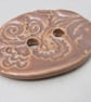 Large Sand Brown Brocade Oval Handmade Ceramic Button - Image 4