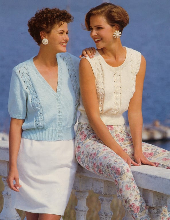 VINTAGE KNITTING PATTERN Ladies Lace Panel Cardigan and Vest