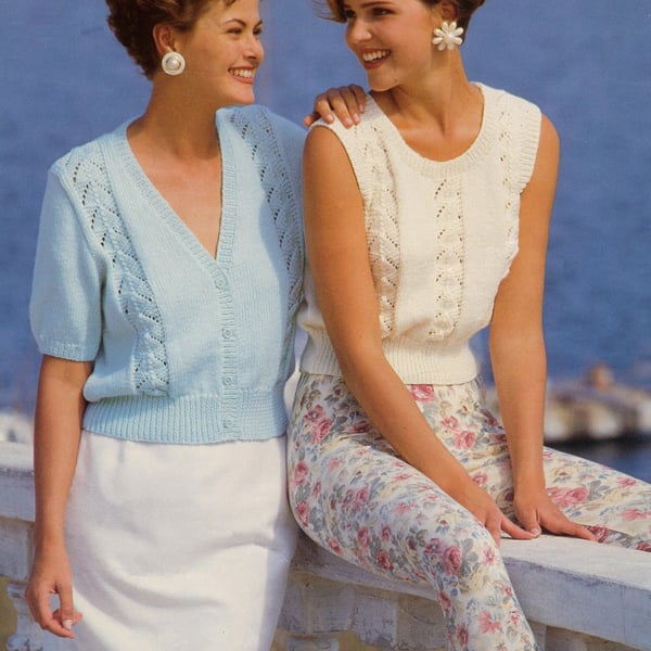 VINTAGE KNITTING PATTERN Ladies Lace Panel Cardigan and Vest