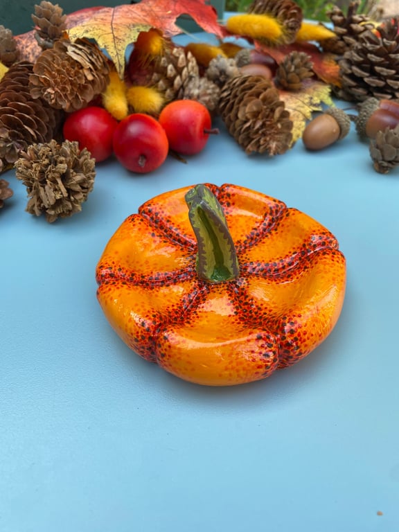 Handmade clay pumpkin trinket dish - autumn home decoration