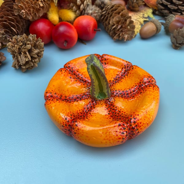 Handmade clay pumpkin trinket dish - autumn home decoration