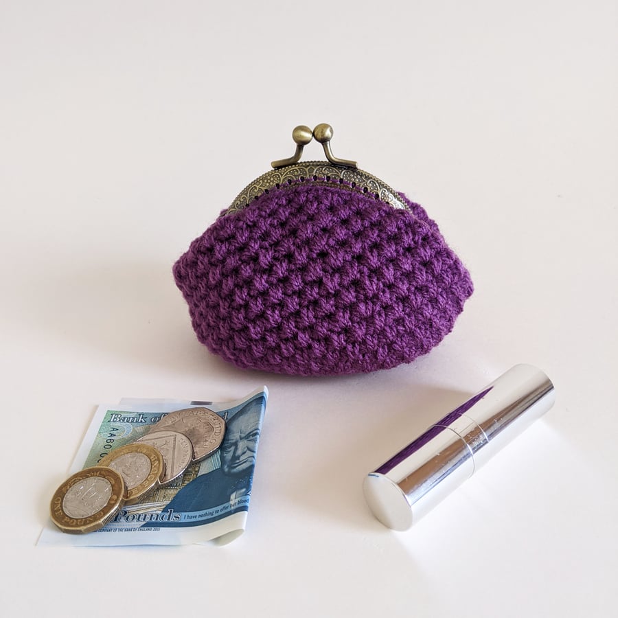 Coin Purse in Mauve Purple with bronze-coloured embossed frame