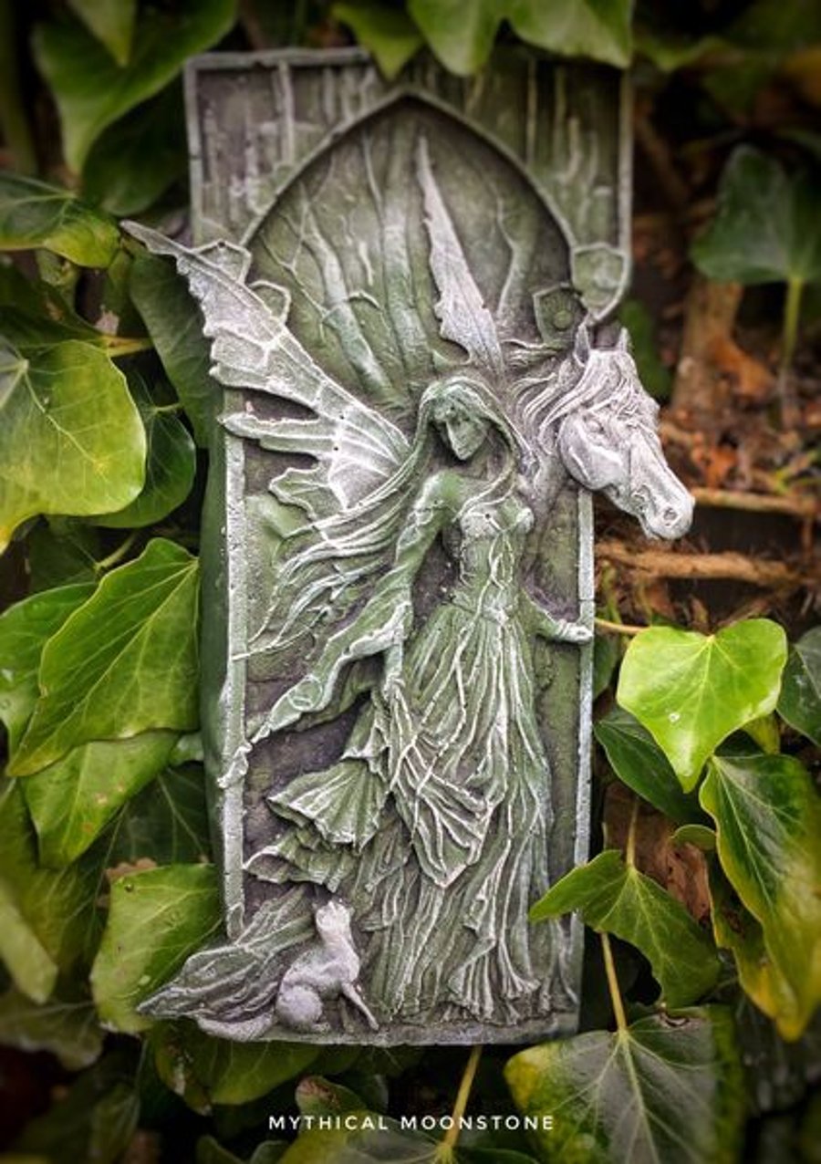 Angel & Horse STONE Garden Ornament Sculpture Garden Gift