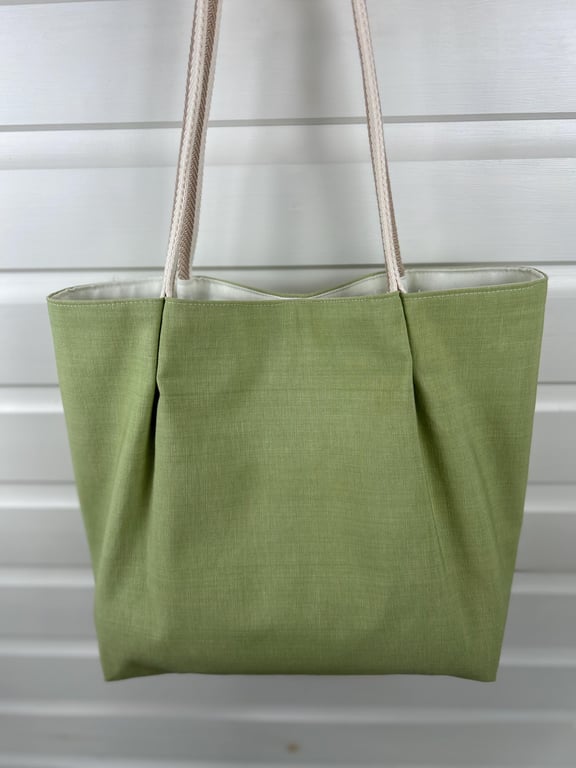 Pleated Green Canvas Tote Bag, Modern Laptop Bag
